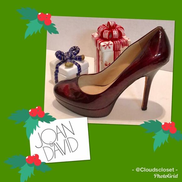 JOAN & DAVID BURGUNDY PATENT Platform Heel 7.5M - Picture 3 of 8